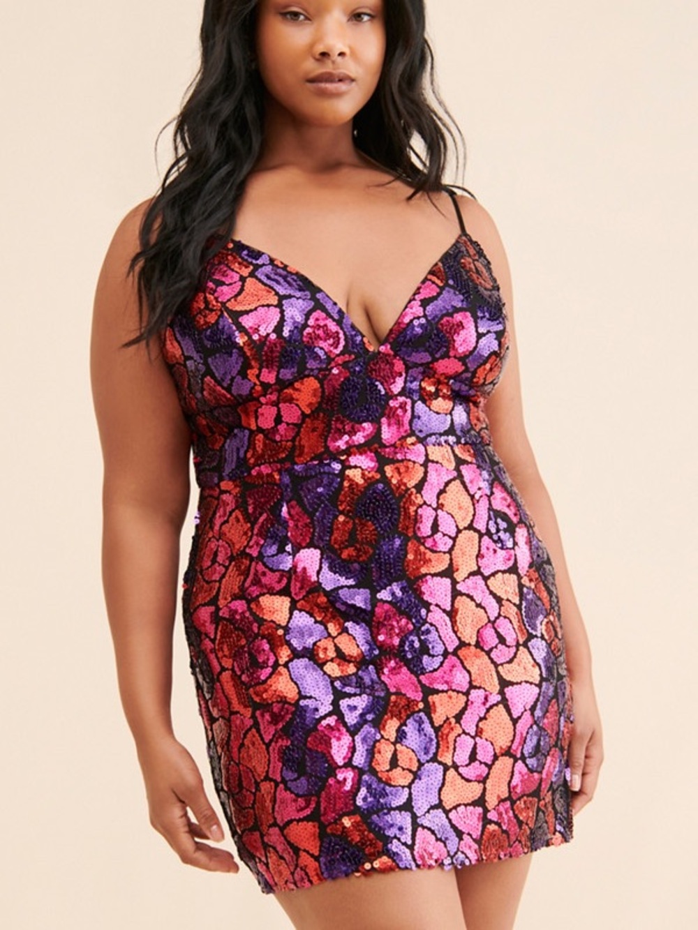 Anthropologie Sequined Floral Mini Dress in Pink, Purple & Orange